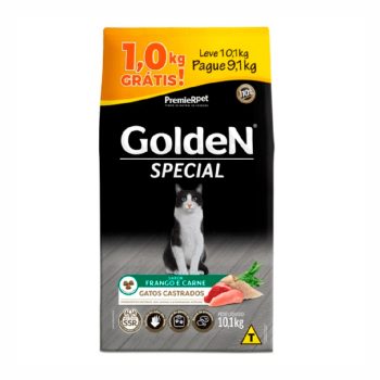 Ração Golden Special Gatos Adultos Castrados Frango e Carne Leve 10,1kg Pague 9,1kg