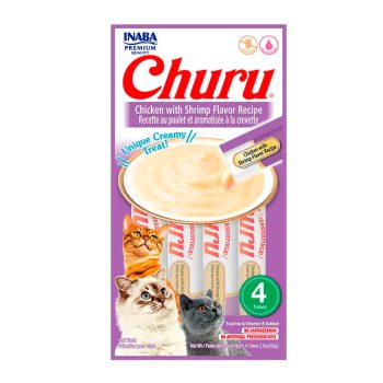 Petisco Churu Para Gatos Adultos Sabor Galinha e Camarão 56g