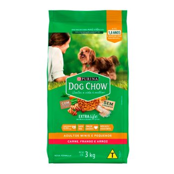 Ração Dog Chow Extra Life Cães Adultos Mini e Pequenos Carne, Frango e Arroz 3kg